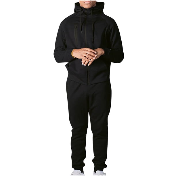 Hombres Casual Espesar Sudadera con capucha Deportes sólidos Al aire libre Cremallera Montañismo Sudadera Traje Pompotops oipoqjl29380