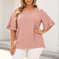 thumbnail image 4 of MAFYTYTPR Women's Plus Size Crinkle Textured Blouse with Ruffle Cuffs Round Neck 3/4 Sleeve Solid Color Spring Summer Casual Tops XL-5XL, 4 of 8
