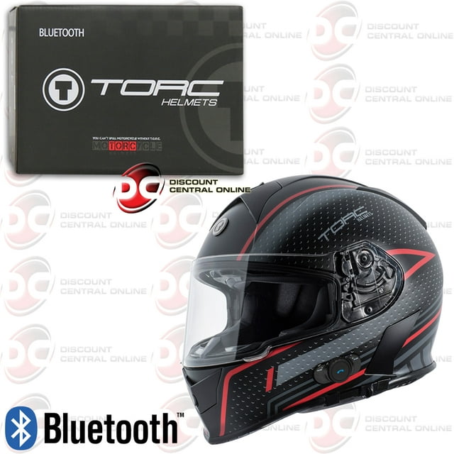 Torc T14B Mako Motorcycle Helmet With Built-in Bluetooth Communication Scramble Red (Medium)