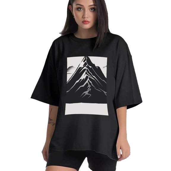 Plus Size Shirt for Women Black Tops for Women Short Sleeves Shirt for Women Mountains 3 T Shirt Crewneck Shirt for Women XS