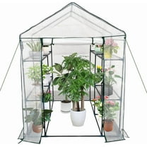 Towallmark Small Greenhouse, 56" Outdoor Walk-in Greenhouse with Steel Frame & Roll-Up Door, 6-Tier Shelves Mini Greenhouse for Patio/Garden/Backyard, Heavy Duty Plant Greenhouse with Anchors (White)