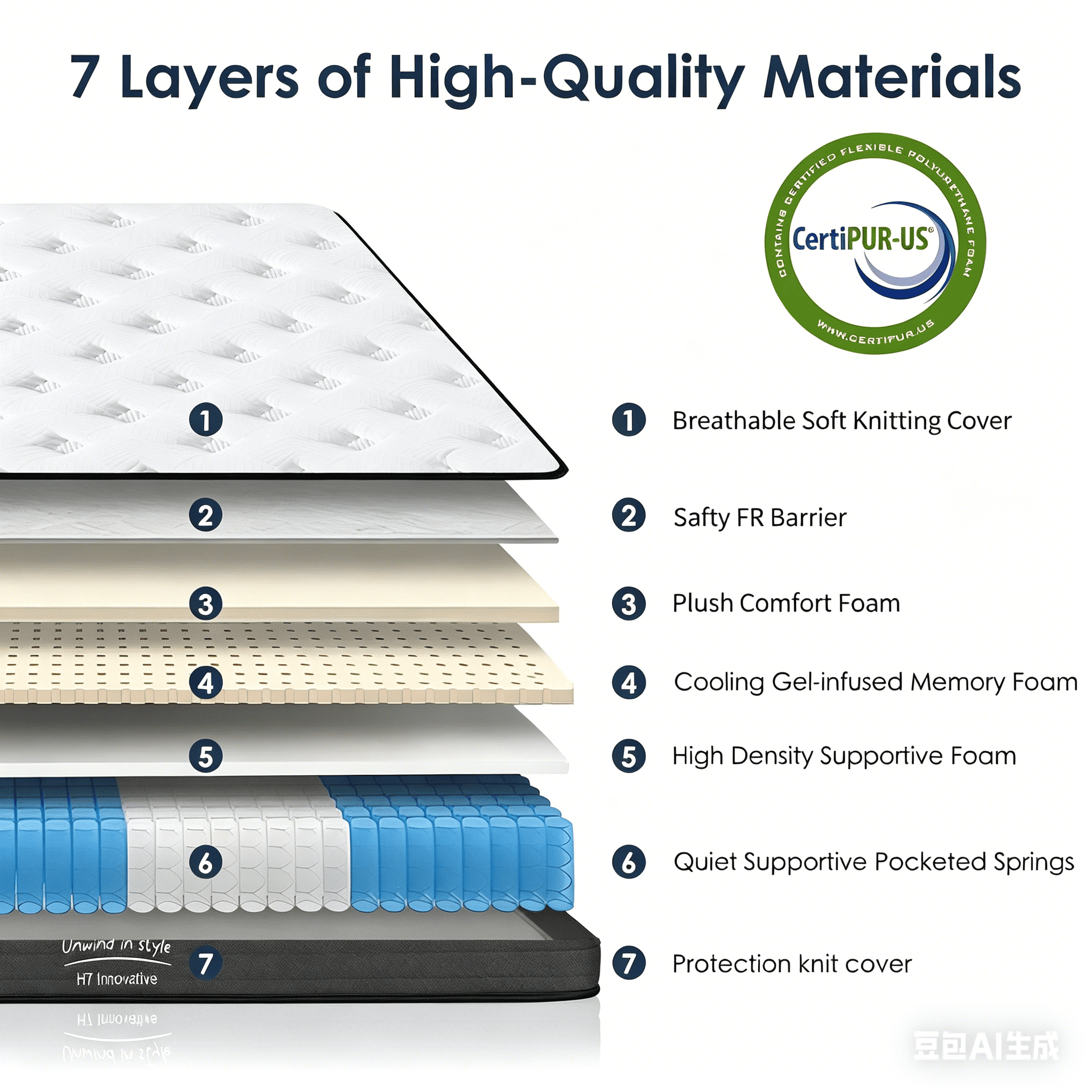Anykoon King Size 12 Inch Hybrid Mattress, Individually Pocketed Innerspring, Medium Firm, Foam & Spring,White+Black