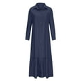 thumbnail image 4 of Olyvenn Womens Plus Size Cotton Linen Long Shirt Dress Vintage Solid Color Buttons Lapel Turndown Collar Button Down Ruffled Hem Loose Fit Casual Pockets Smocked Denim Long Sleeve Dark Blue 14, 4 of 6