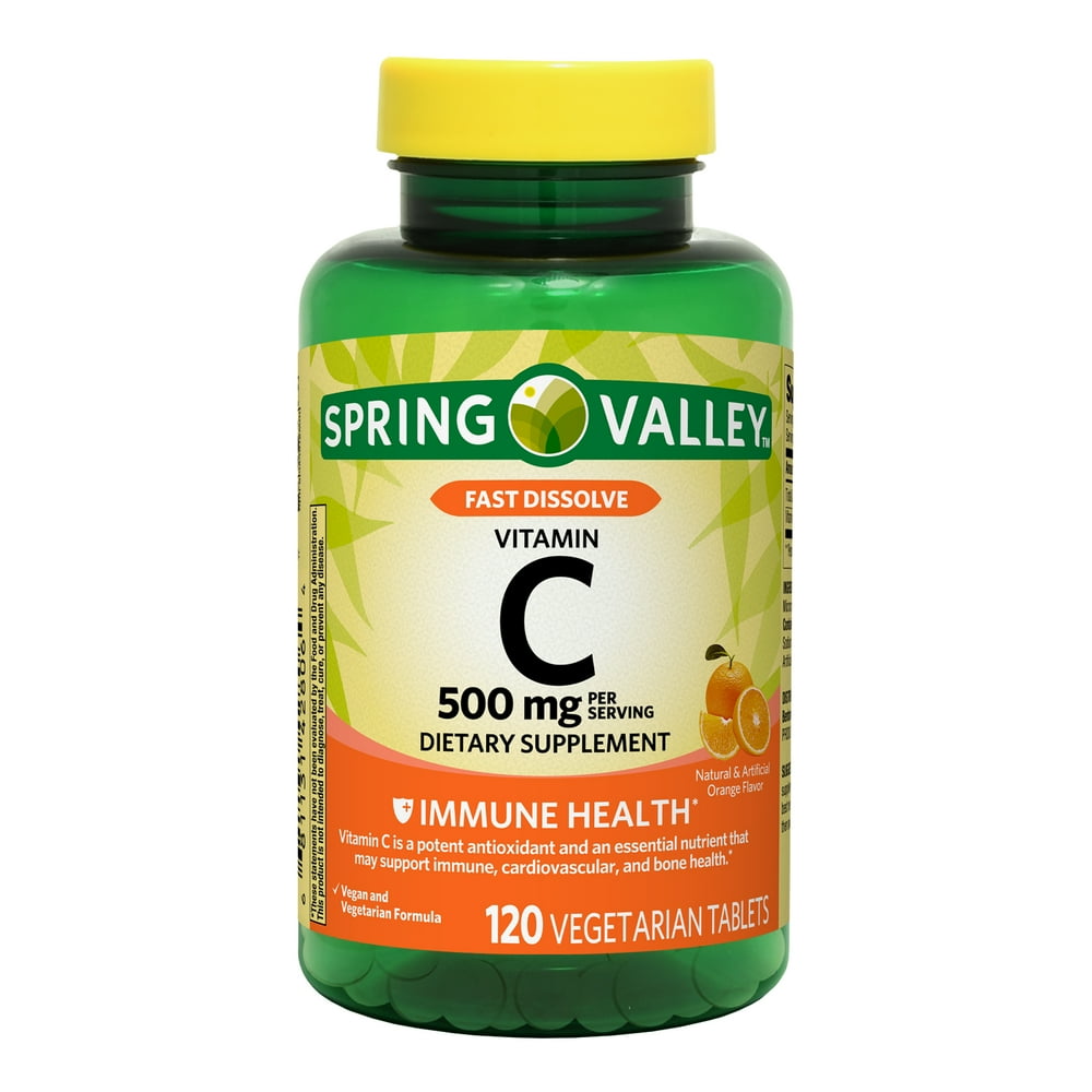 Spring Valley Fast Dissolve Vitamin C Vegetarian Tablets, Orange Flavor