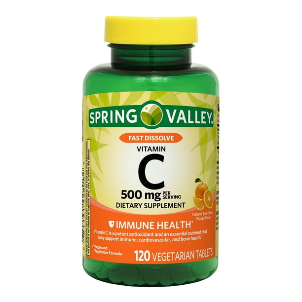 Spring Valley Fast Dissolve Vitamin C Vegetarian Tablets, Orange Flavor