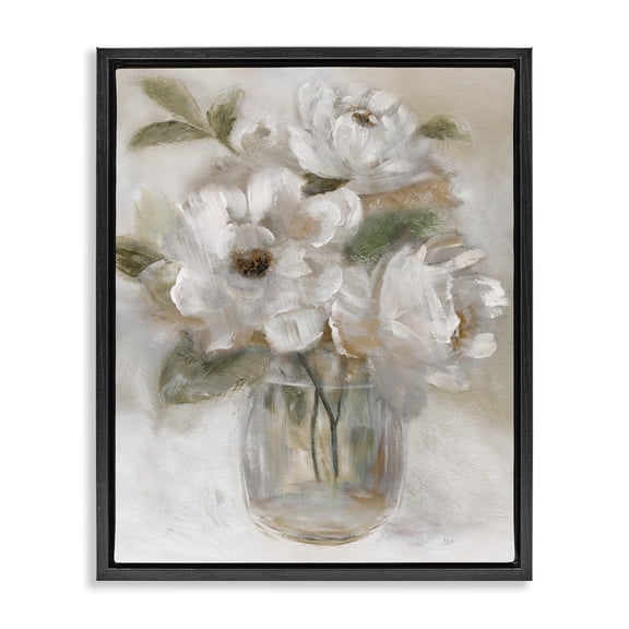 Stupell Industries French Country Brushed Neutrals Bouquet Black Floating Frame Canvas Art, 17 x 21, by Nan