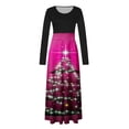 thumbnail image 4 of Edvintorg Maxi Dress Clearance Women's Christmas Print Party Wedding Guest Dresses Loose Crew Neck Long Sleeve Casual Long Dress, 4 of 5