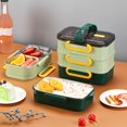thumbnail image 2 of OUSITAID Box Lunch Stainless Steel Bento Cutlery Portable Outdoor Case Utensils Three-Layer Japanese Children Compartment Pink, 2 of 8