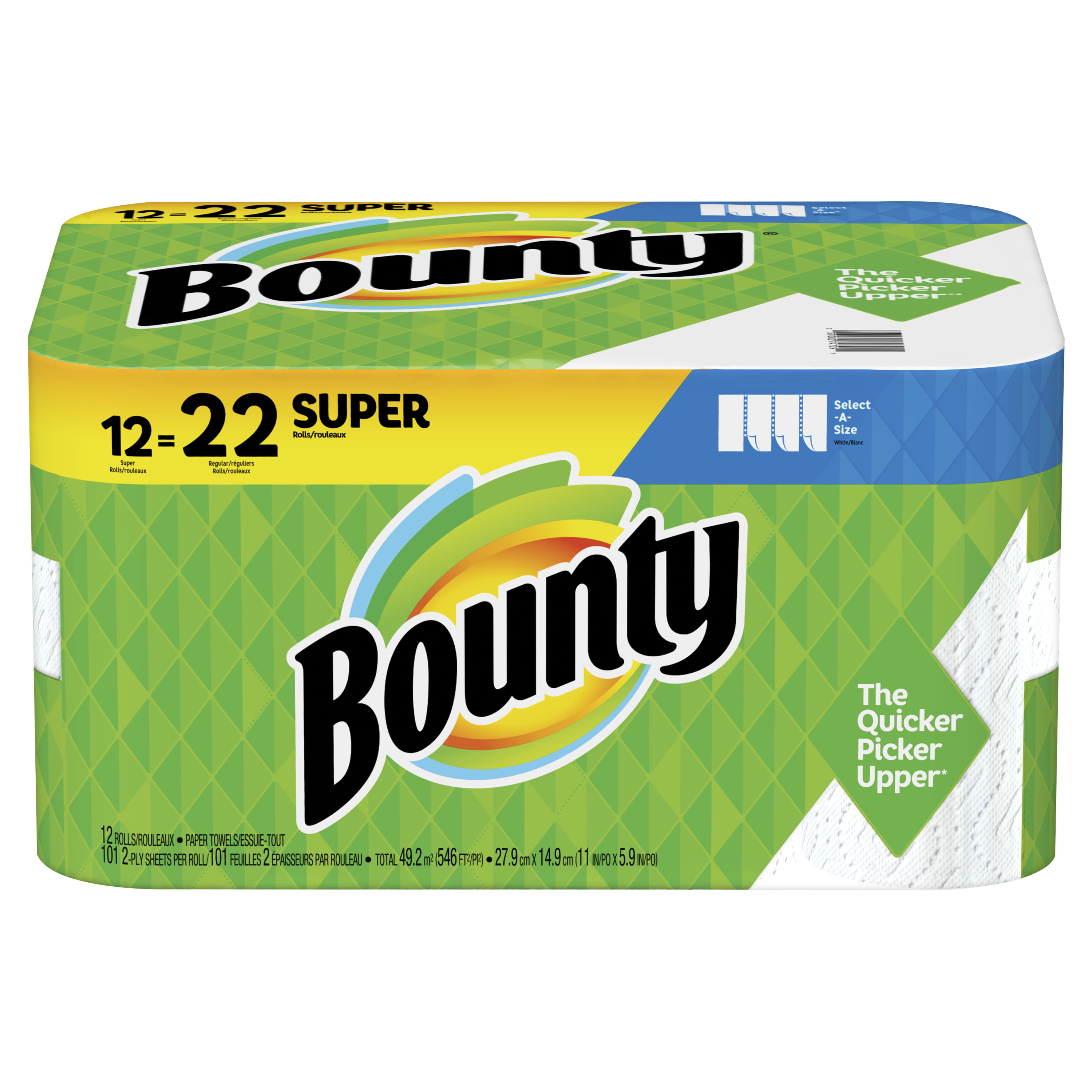 White 12 Super Rolls = 22 Regular Rolls Bounty Select-A-Size Paper Towels