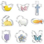 Orapink Easter Cookie Cutter Set-Sheep,Flower,Butterfly,Bunny,Duckling,Cross,Fish-9 Pieces Aluminum Alloy Easter Cookie Cutters Set.