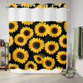 thumbnail image 6 of No Hook Shower Curtain with Built-in Rings - Black Sunflower Pattern Washable Waterproof Fabric Bathroom Curtains for Hotel,Rentals, 72 X 78 Inch Long , Floral Print, 6 of 9