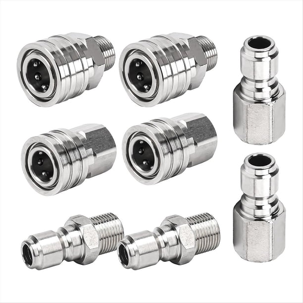 Kit de Conexión Rápida para Hidrolavadora, Conectores Rápidos de 3/8 Pulgada, Juego de Adaptadores de Acero Inoxidable, Roscas Hembra y Macho.
