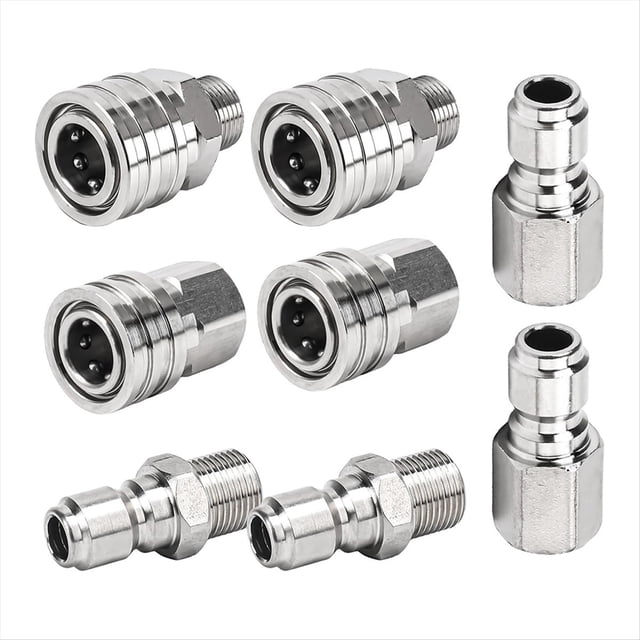 Kit de Conexión Rápida para Hidrolavadora, Conectores Rápidos de 3/8 Pulgada, Juego de Adaptadores de Acero Inoxidable, Roscas Hembra y Macho.