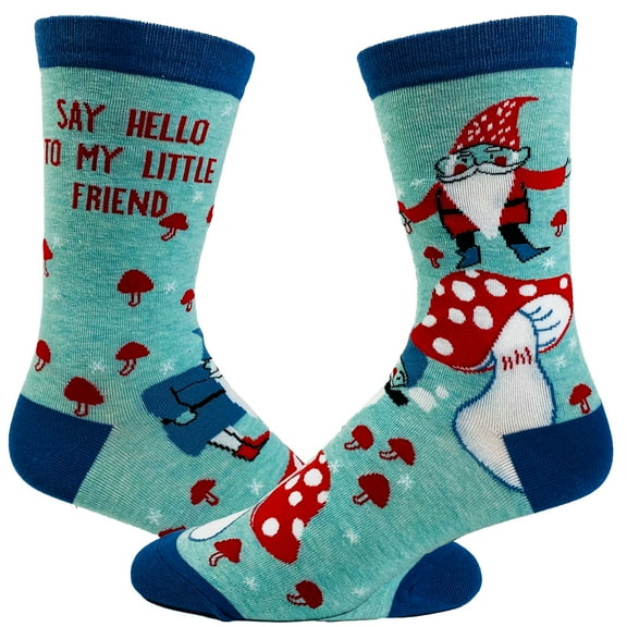Women's Say Hello to My Little Friend Socks Funny Mushroom Gnome Novelty Fantasy Fairy Tale Footwear