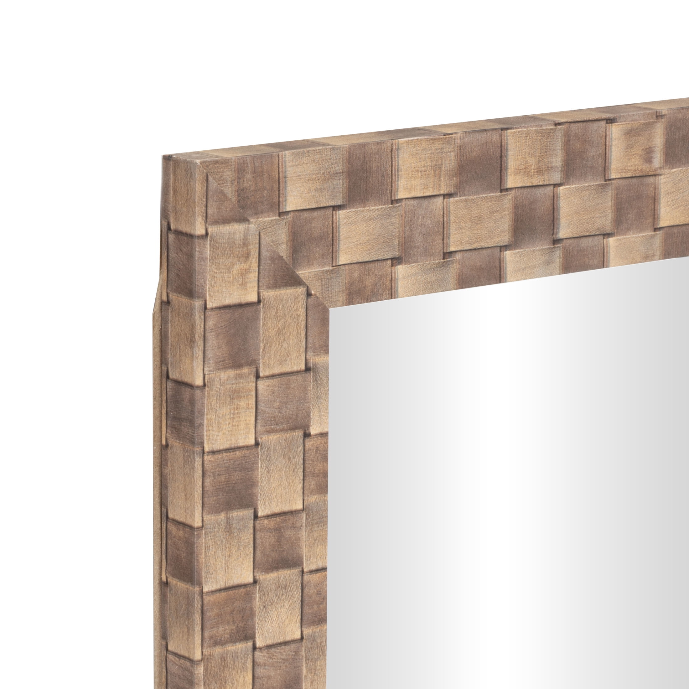 DecMode 25" x 58" Brown Wall Mirror with Checkered Pattern Frame