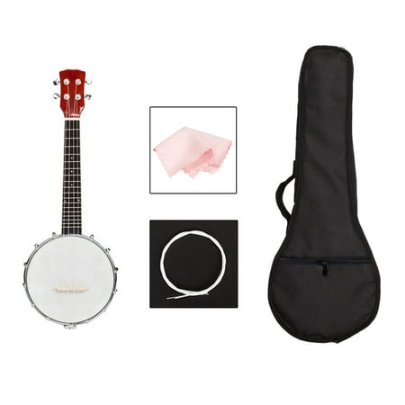 Reactionnx Exquisite Professional 4-string Banjo with Bale , Cloth ,White String Banjo Set Wood