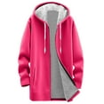 thumbnail image 4 of XFLWAM Womens Long Hoodies Jacket Zip Up Sherpa Fleece Lined Jackets Winter Warm Coats Casual Drawstring Overcoat with Pocket Hot Pink S, 4 of 5
