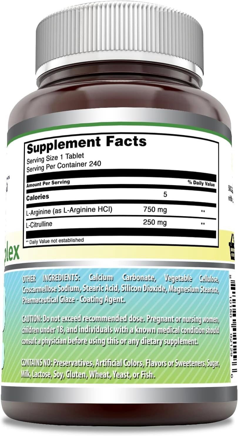 Amazing Formulas L-Arginine/L-Citrulline Complex 1000mg Per Serving 240 Tablets Supplement| Non-GMO | Gluten Free
