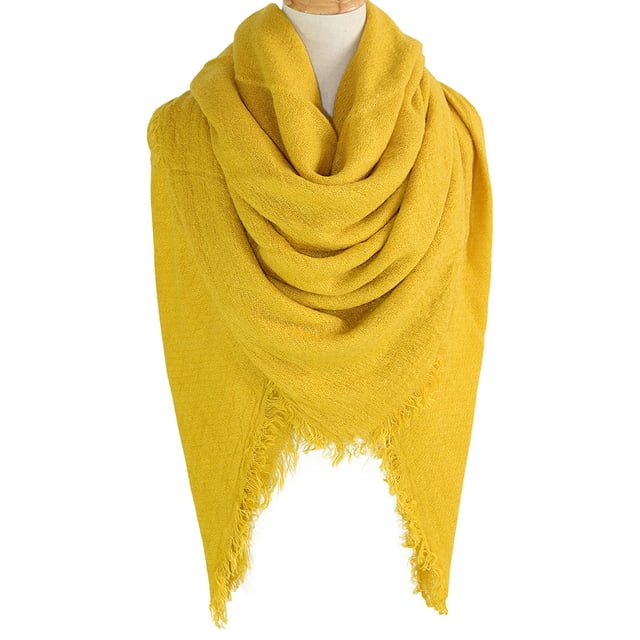 Coofit Winter Scarf Square Tassel Artificial Wool Solid Color Shawl Scarf Blanket Scarf