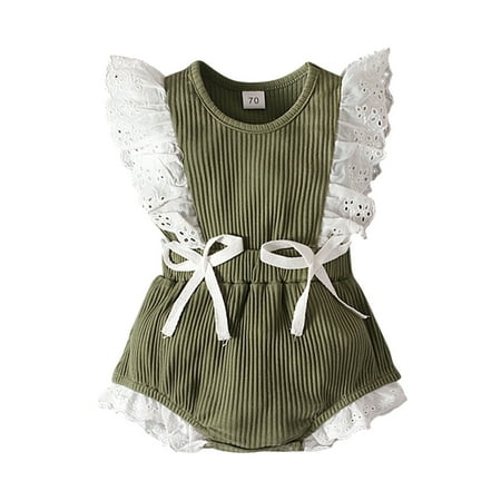 

Girl Clothes Ribbed Soild Fly Sleeves Bowknot Comfortable and Breathable Outfits for Girls