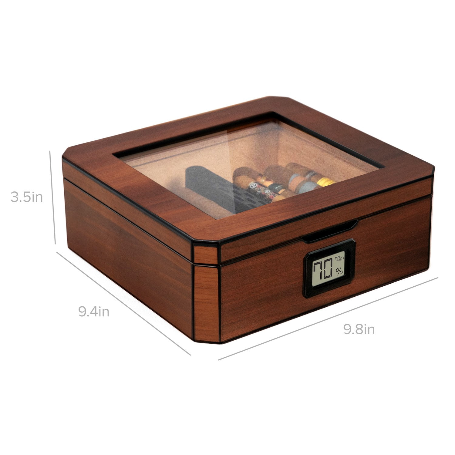 Mag Desktop Humidor, Walnut Finish, Spanish Cedar, Holds 20-30 Cigars, Glass Top by Case Elegance
