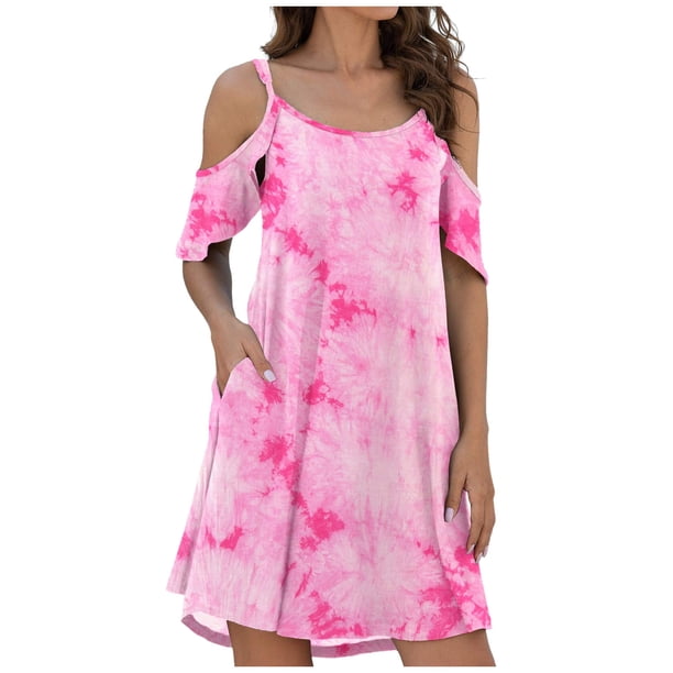 Gibobby Vestidos para Mujer Casuales Vestidos Vestido casual Ruffle Cold Summer Mangas de mujer con bolsillo Shoudler Vestido de mujer(Rosa,M)