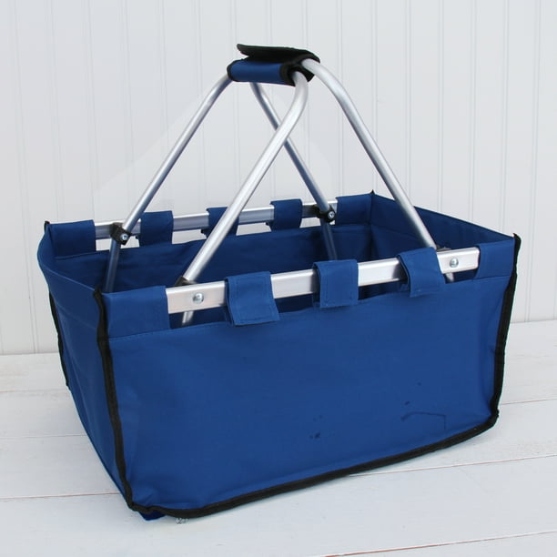 Threadart Large Collapsible Market Basket Navy Aluminum Frame
