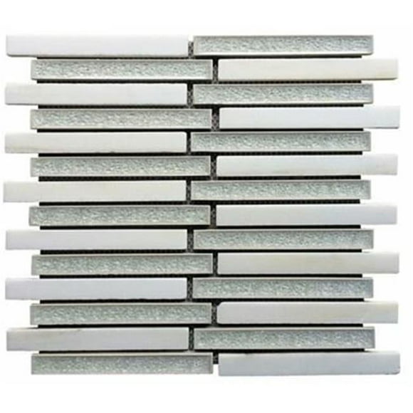 Intrend Tile CT001-C 0,75 x 6 Po Céramique et Pierre Mosaïque Linéaire Mélange - Blanc