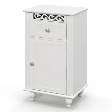Gymax Storage Floor Cabinet Bathroom Organizer Floor Cabinet Drawer Kitchen White