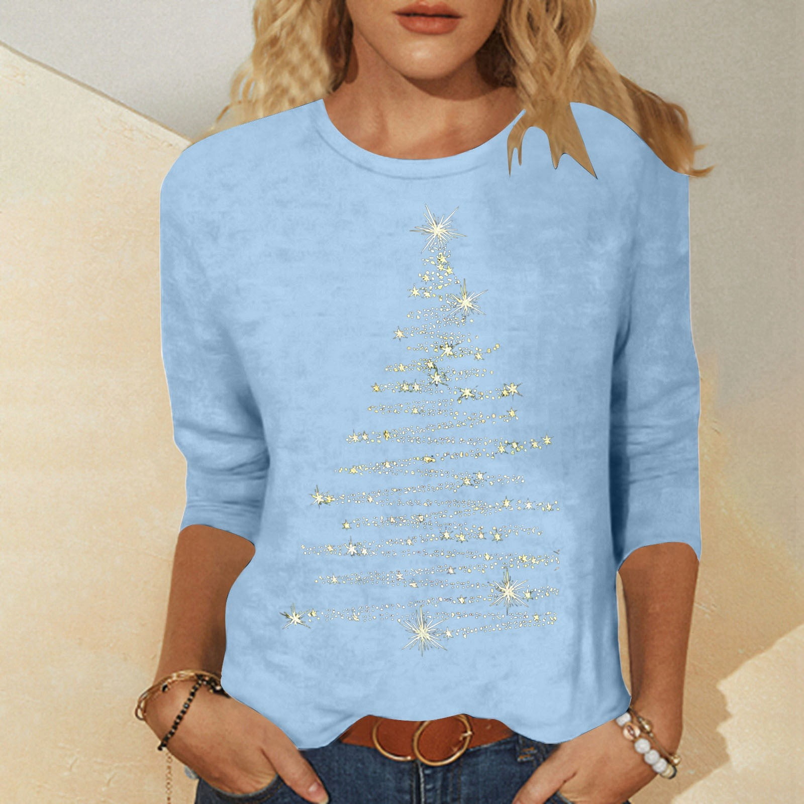 Chemise de Noël pour Femmes Imprimé Arbre de Noël Scintillant