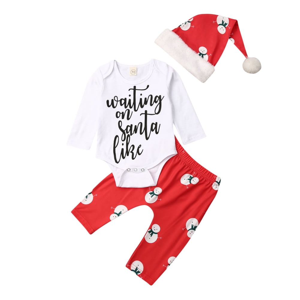 My First Christmas Baby Boys Girls Romper Bodysuit+Pants Clothes Outfit 3PCS Set 