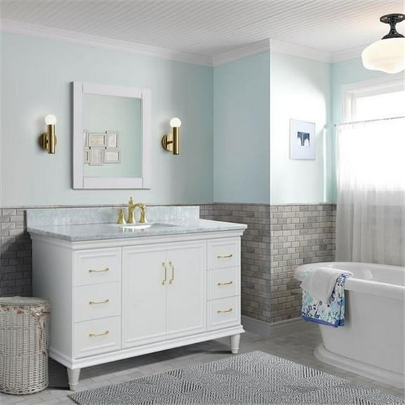 61 in. Single Rectangle Sink Vanity with Carrara Marble Top, White