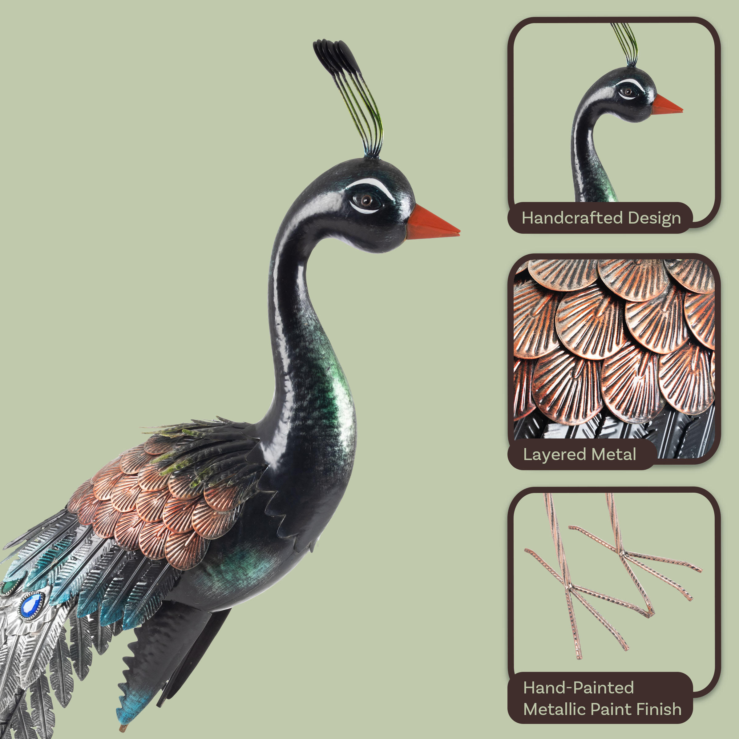 Pure Garden 37” Outdoor Peacock Garden Statue - Metal Yard Art Garden Décor