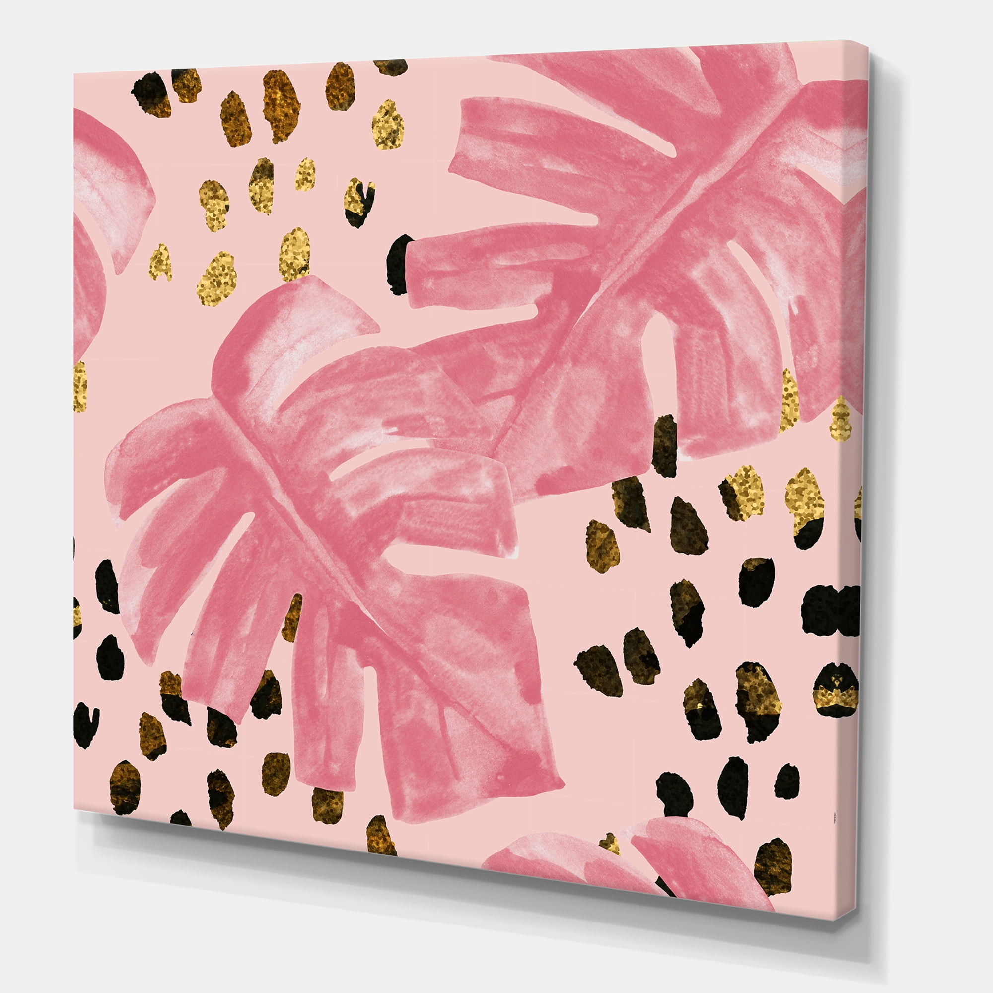 Designart ' Rough Brush Strokes Pink Colored Monstera I ' Tropical Canvas Wall Art Print