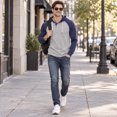 thumbnail image 3 of AZoiNM Men's Henley Hoodie Long Sleeve Raglan Color Block Pullover Sweatshirt Casual Straight Fit Hooded Shirt, 3 of 11