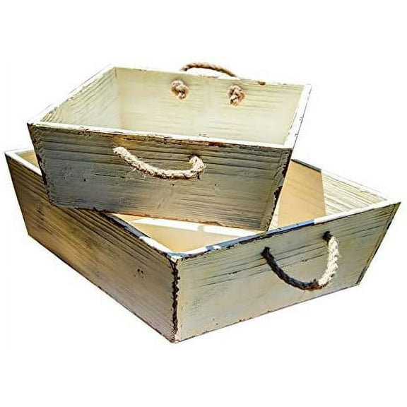 Manual Woodworkers & Weavers Wood Boxes with Rope Handles, Nautical, Set of 2
