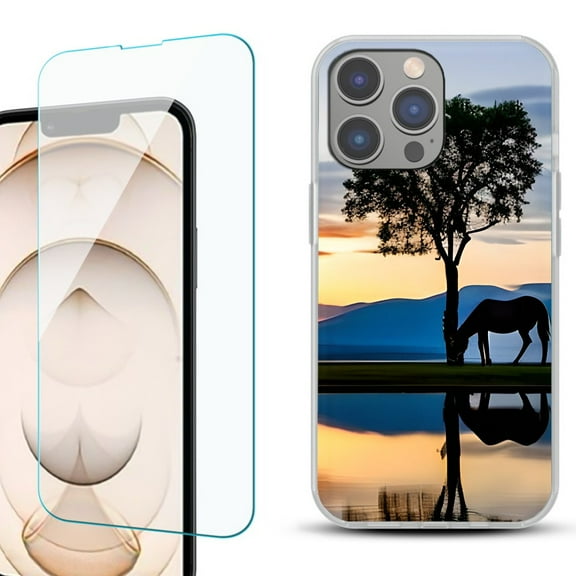 OneToughShield ® for iPhone 15 Pro Shockproof Phone Case, with Tempered Glass Screen Protector - Horse Tree