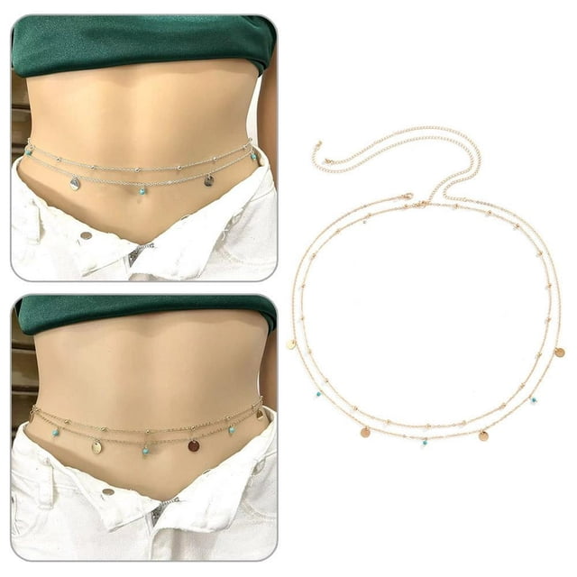 LEEYNEER Women Waist Chain Belly Bikini Body Jewelry Rhinestone Back Chain Beach