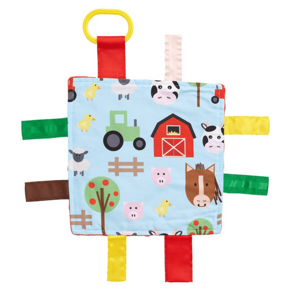 Baby Jack & Co 8x8" Farm Animals Learning Lovey Crinkle Tag Toy with Stroller Clip