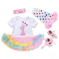 thumbnail image 3 of JAJAHO Birthday Girl Outfit Toddler Baby Girls Clothes Short Sleeve Romper Bodysuits With Tutu Skirts Headband Cute Celebration 3 Piece Comfortable Outfit, 3 of 5