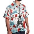 thumbnail image 2 of Eiffel Tower Valentine's Day Men's Short Sleeve Poplin Button Down Hawaiian Printed Summer Beach Shirt, Unisex, 2 of 6