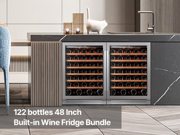Ca'Lefort Wine Fridge,108 Bottle Dual Zone Wine Cooler Refrigerator,Freestanding & Built-in with Stainless Steel frame for Kitchen Office