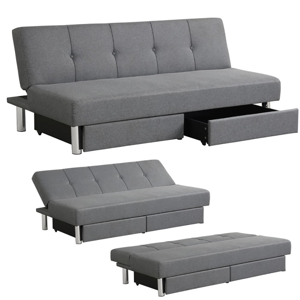 Finihen Convertible Sofa Bed, Modern Convertible Sleeper Couch, 3-Seat Convertible Sofa Bed with 2 Large Drawers and 3 Adjustable Angles, for Living Room, Gray Finihen Convertible Sofa Bed, Modern Convertible Sleeper Couch, 3-Seat Convertible Sofa Bed with 2 Large Drawers and 3 Adjustable Angles, for Living Room, Gray