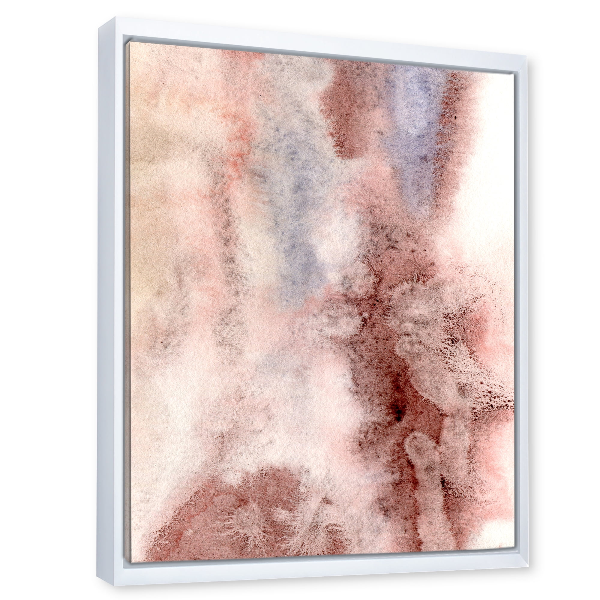 Pastel Abstract With Pink Blue and Dark Red Spots 16 in x 32 in Framed Painting Canvas Art Print, by Designart