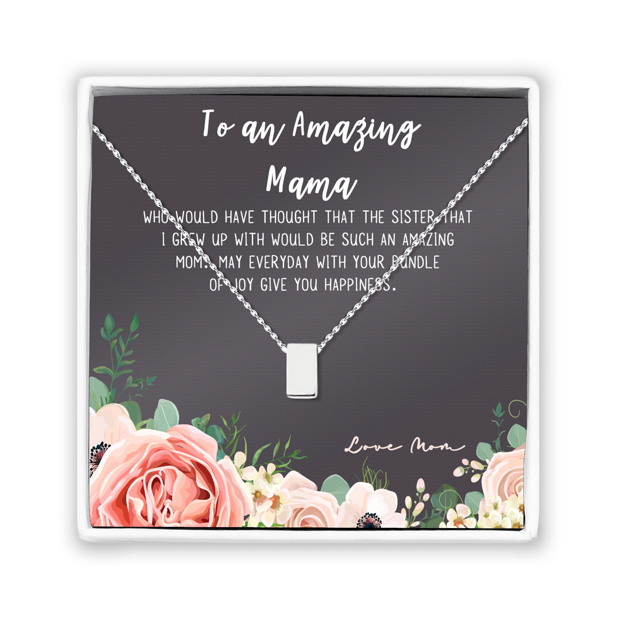 To An Amazing Mama Mother's Day Card Necklace, Mother's Day Gift for Her; Mother's Day Gift for Mom, Jewelry and Card Mother's Day Present [Silver, No-Personalized Cube]