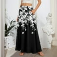 thumbnail image 2 of WTOBBY Women's Retro Floral Tie-Dye Print Flowy Flared Maxi Skirt with Ruffle Hem, A-Line Elastic Waist Elegant Tiered Bohemian Long Skirt for Vintage Casual Style,Black L, 2 of 5