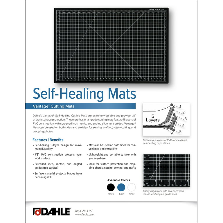 Dahle Vantage 10682 Self-Healing Cutting Mat, 18x24, 1/2 Grid, Perfect  for Crafts & Sewing, Clear 