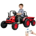 thumbnail image 2 of Luku 12V Kids Tractor with Trailer, Remote Control, Music, LED Lights, Electric Vehicle Toy, Red, 2 of 7
