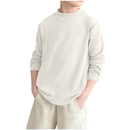 ZACPNCV Boys Girls Long Sleeve T-Shirts Kids Soft Cotton Basic Layering Tee Tops Undershirts White 13-14 Years