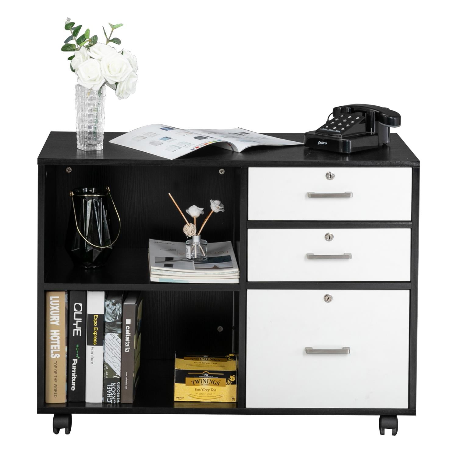 SamyoHome 3 Drawer Wood File Lateral Mobile